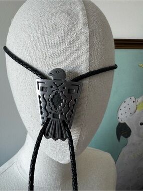 Southwestern Thunderbird Bolo Tie in Black and Silver